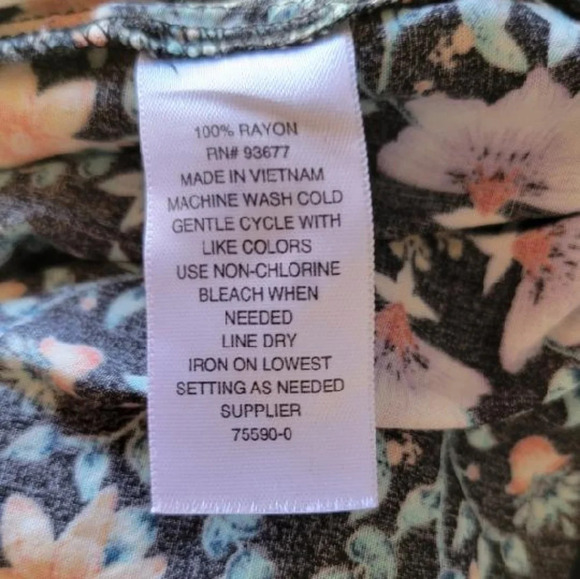 A.n.a Flowy Black Blue Floral Boho Peasant Long Sleeve Blouse Top Shirt Sz L - Picture 7 of 7